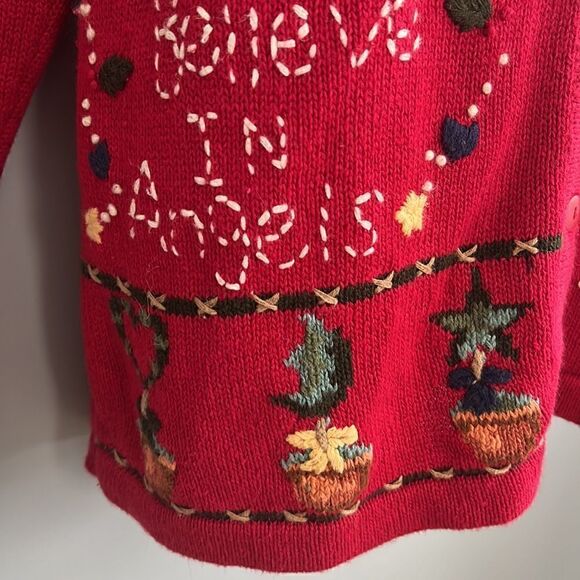 The Quacker Factory Women’s M Believe in Angels Red holiday Christmas Sweater - Picture 5 of 16